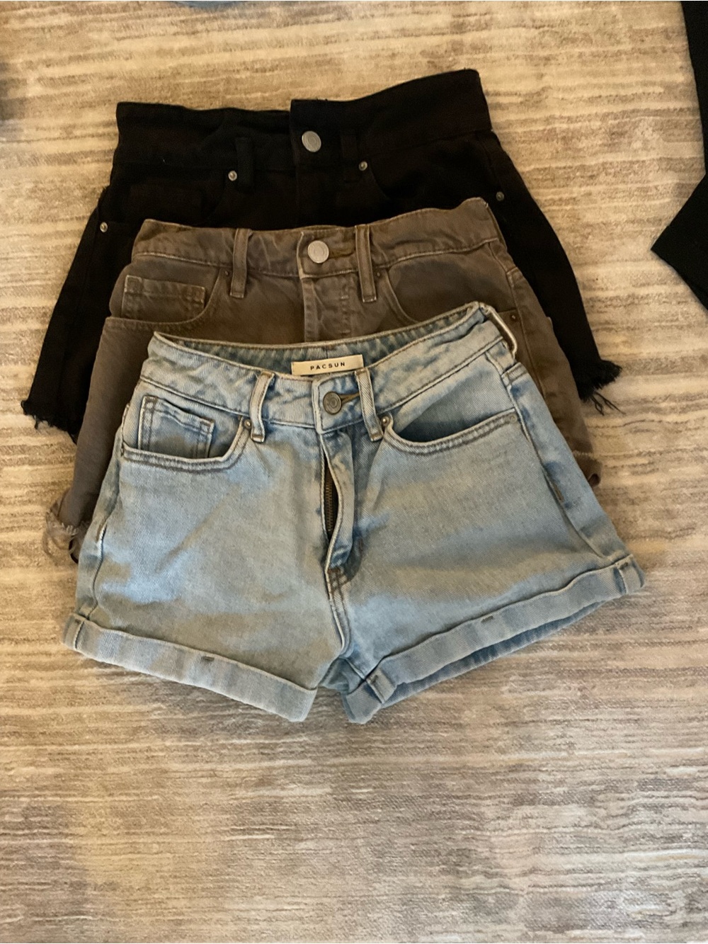 PacSun Trio: Light Blue, Gray, and Black Denim Shorts Set